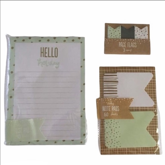 Christmas Dot Hello Holiday Stationery List Pad Page Flags Sticky Note Mint Gold - Picture 1 of 4